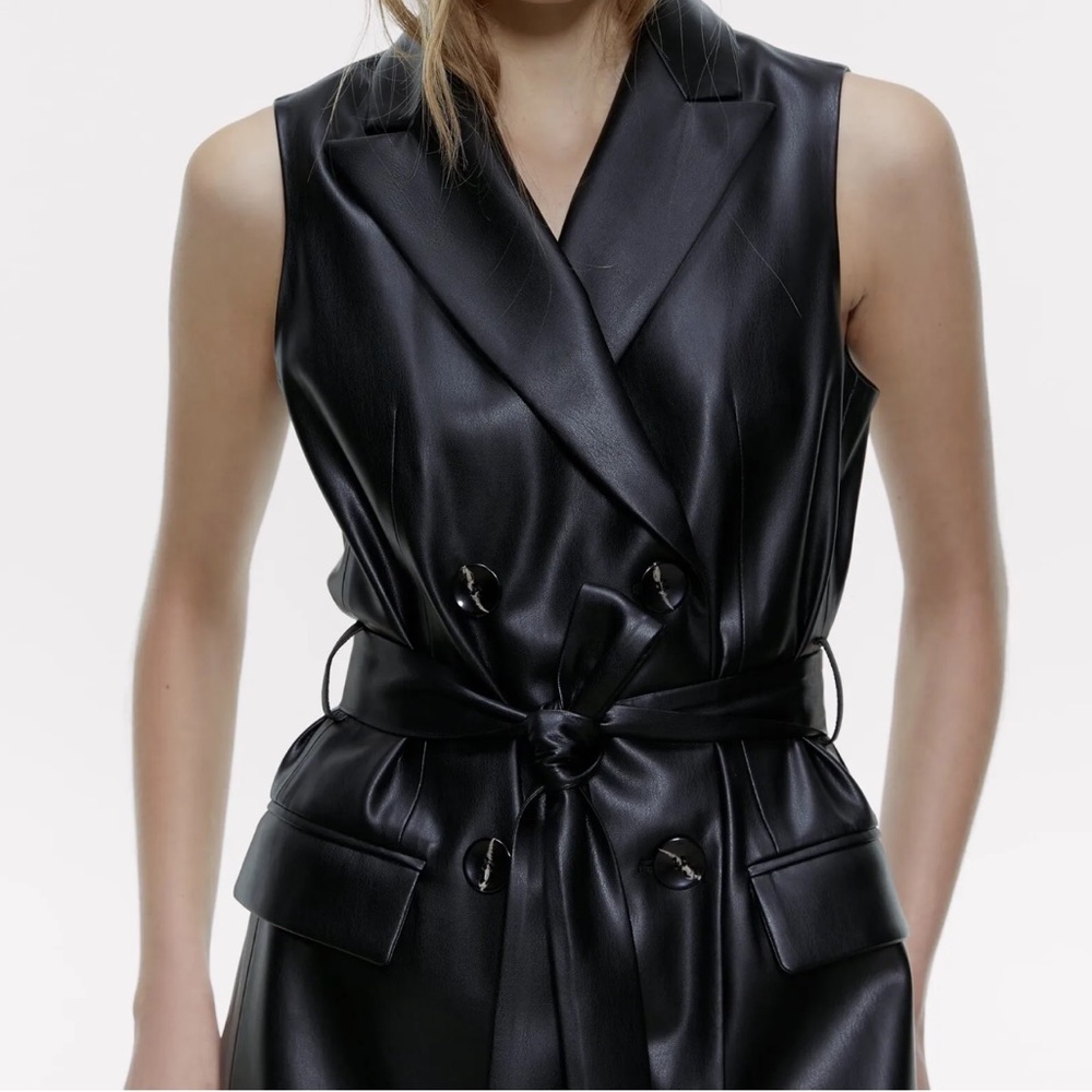 ZARA Faux Leather Tie Waist Dress/Vest - Picture 2 of 7
